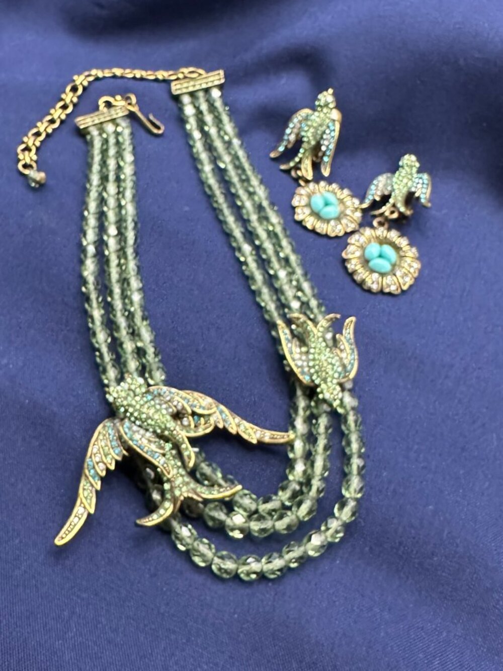 Rare Heidi Daus “Flying & Nesting Bird” Necklace & Earring set